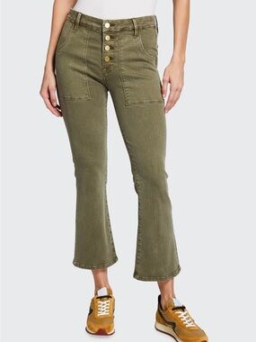 FRAME Le Francoise Crop Mini Boot Exposed Button Jeans in Army Green size 28
